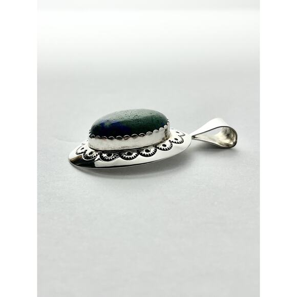 Vintage Sterling Silver .925 & Eilat Stone Navajo-Style Pendant, Signed LJM - Picture 3 of 5